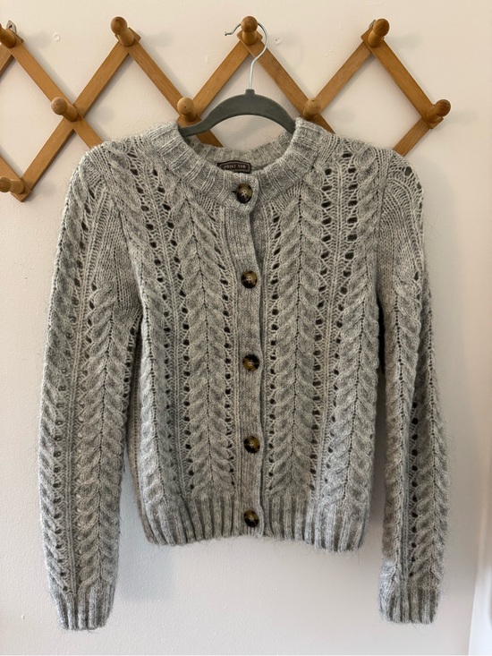 point sur Sweaters - Point Sur Wool Blend Gray Cable Knit Button-Up Cardigan